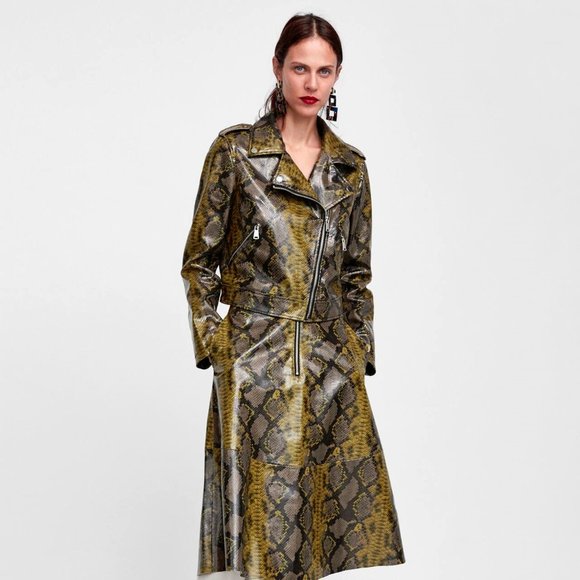 NWT Zara faux leather python snake biker jacket - Picture 6 of 9